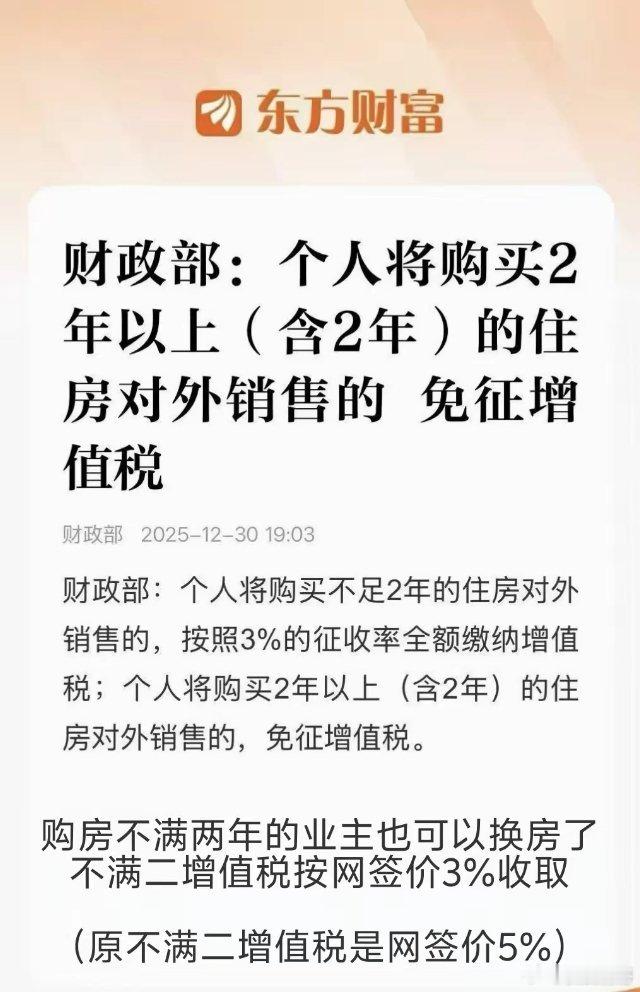 最新消息！北京房地产再迎来重磅炸弹，财政部宣布对不满2年出售住宅增值税，由原来的