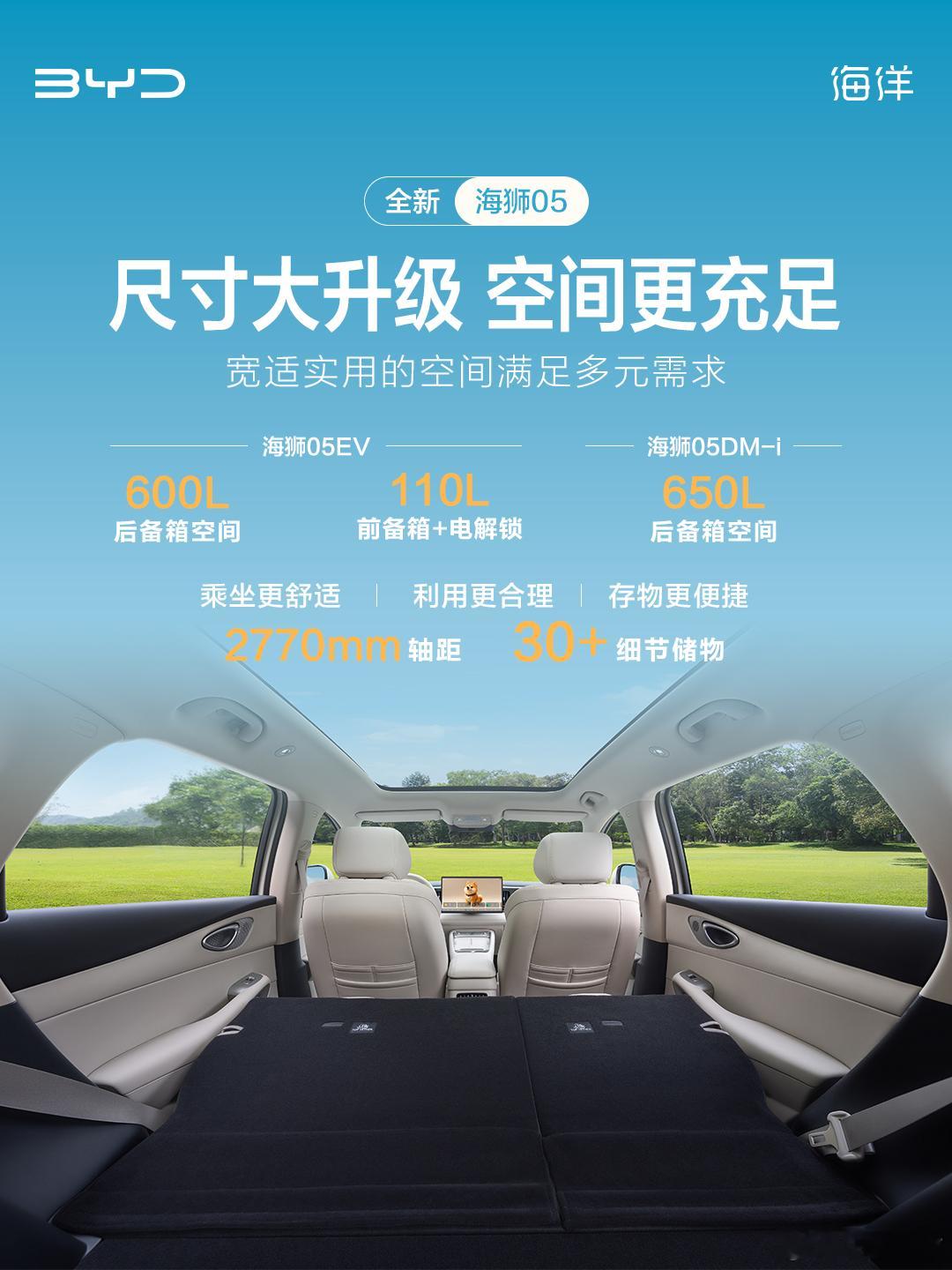 全新海狮05核心亮点速览实力焕新进阶，配置越级登场轻松容纳出行所需，从容承载每