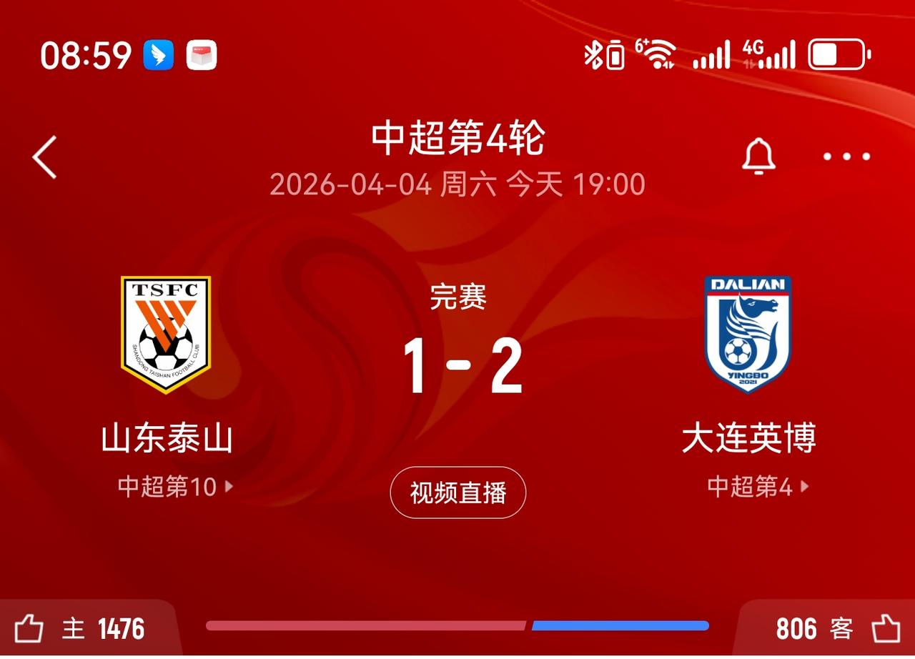 中超山东泰山1:2主场输给大连，在缺少克雷桑的情况下山东踢给💩💩💩💩💩
