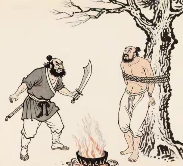 李逵要黄文炳慢死，就把他的肉一条条割下来，烤熟分给梁山好汉吃…炭火滋滋作响