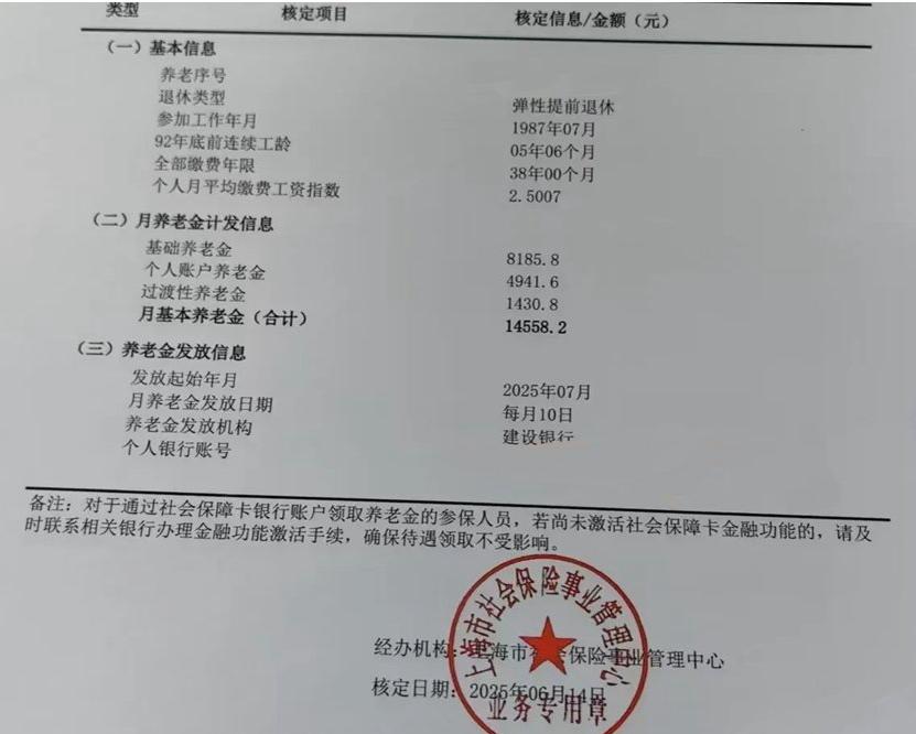 被一份上海的养老金核定信息惊艳了！2025年7月开始领取基本养老金每月¥14