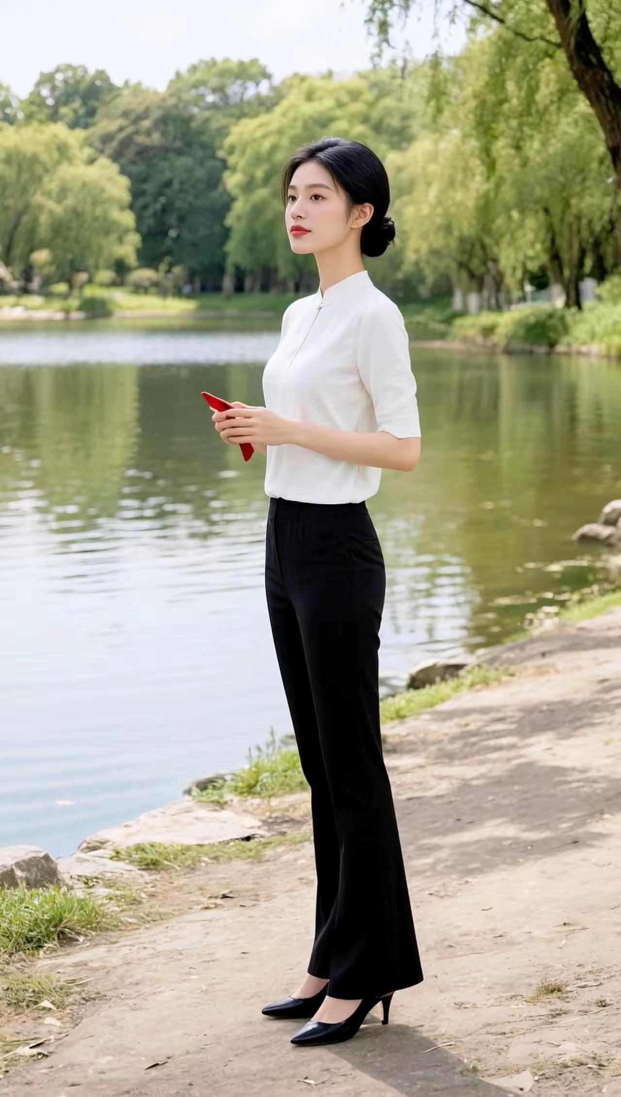 优雅白衬衫+黑色阔腿裤，都市女性穿搭指南👗👠