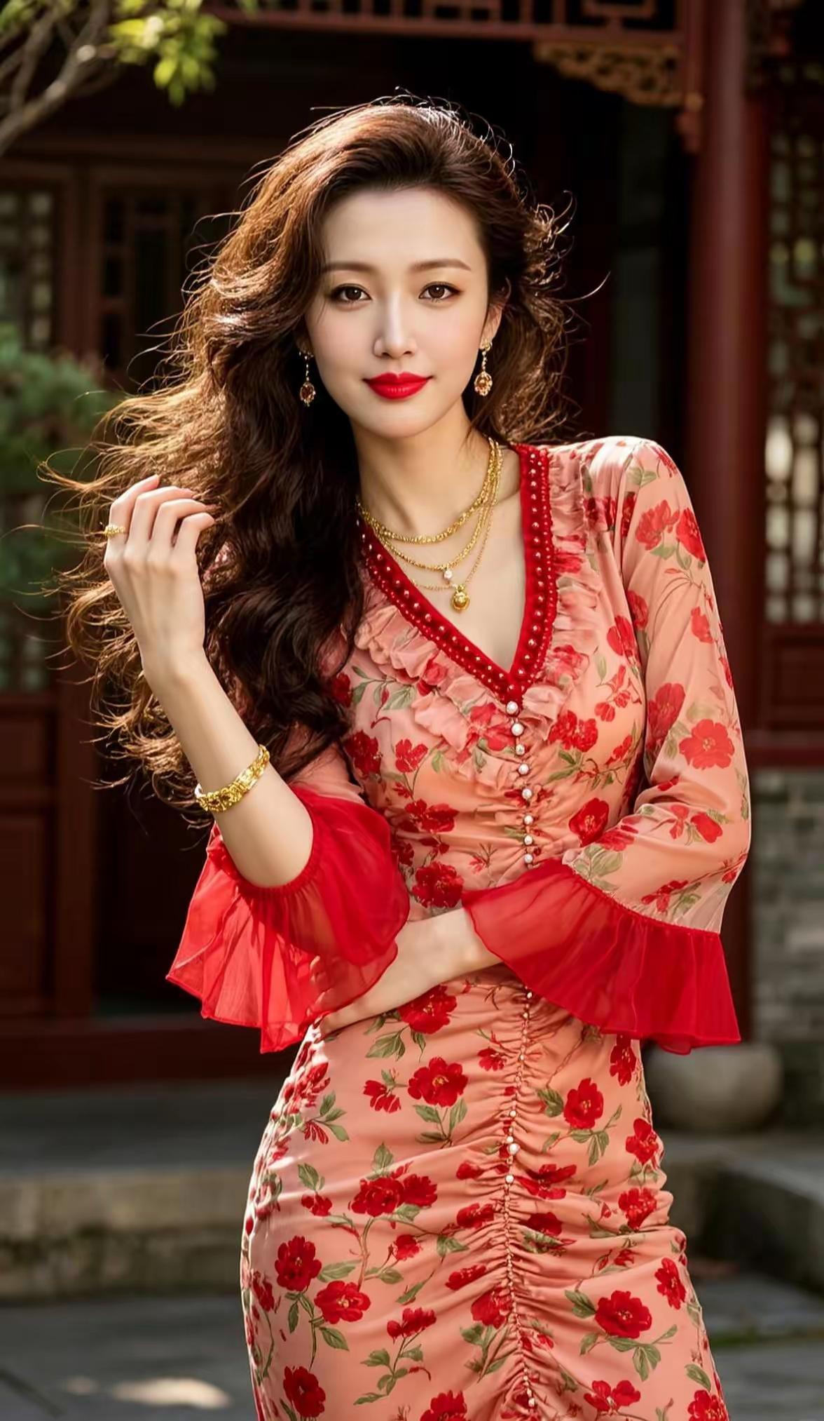 优雅红裙，古典韵味，尽显东方美！