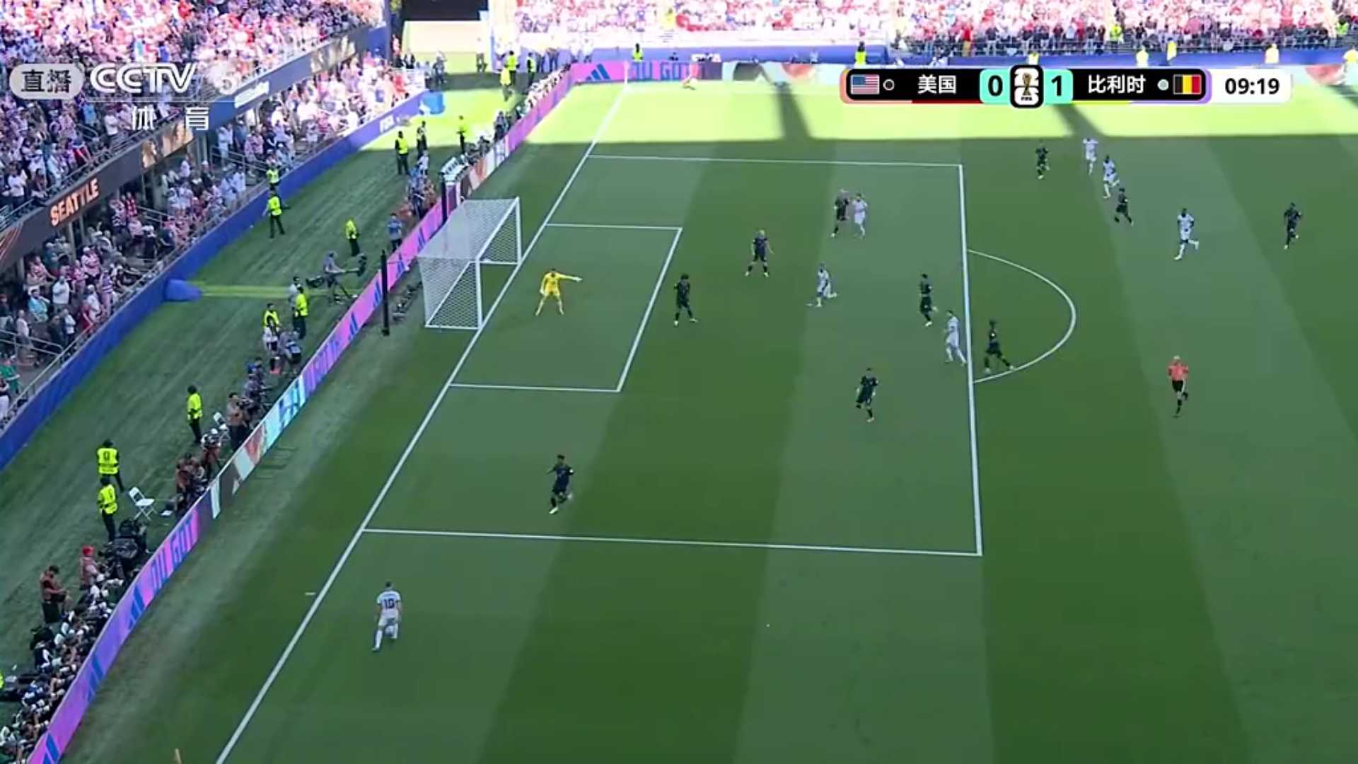 世界杯比利时领先美国vs比利时上半场刚刚九分钟，比利时先进一球，1:0领先了，
