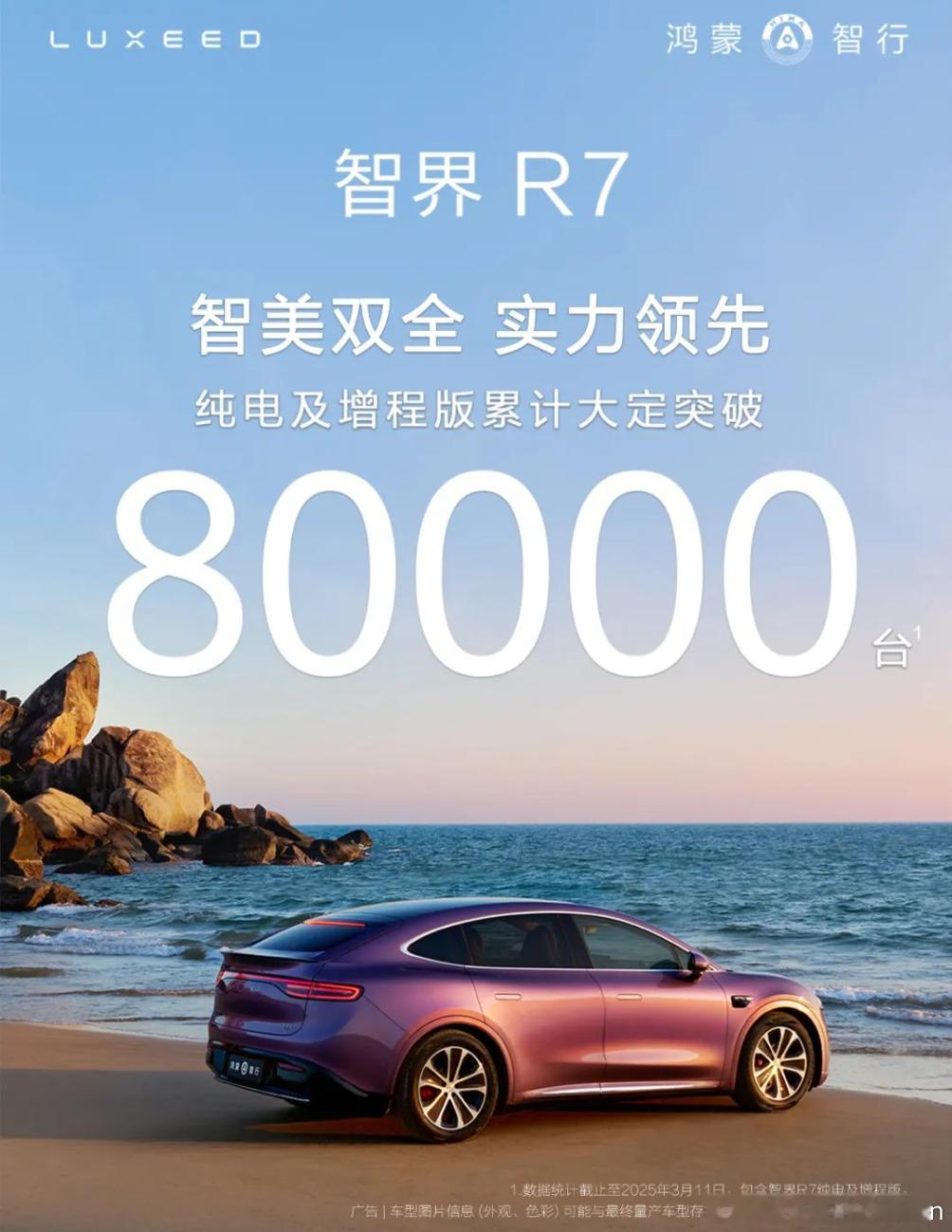 R7累计大定突破8万。刚从智界超级工厂出来，就看到了战报。智界r7走进智界超级工