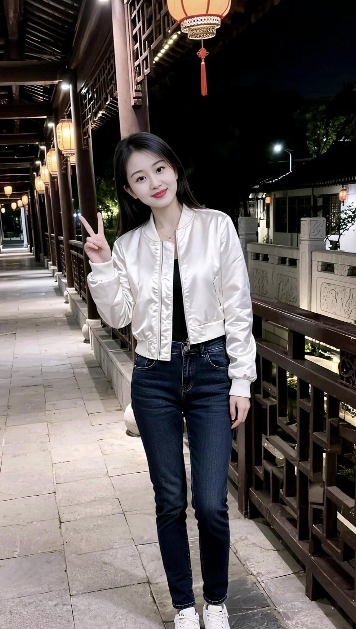 夜景生活照抖音玩法合伙人计划少女写真甜美女孩穿搭甜妹风