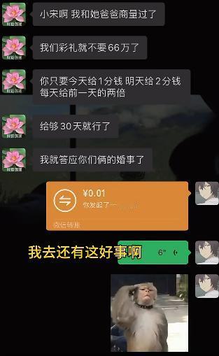 丈母娘开口直接免去66万彩礼，提出新方案：第一天1分钱，之后每天翻倍，连