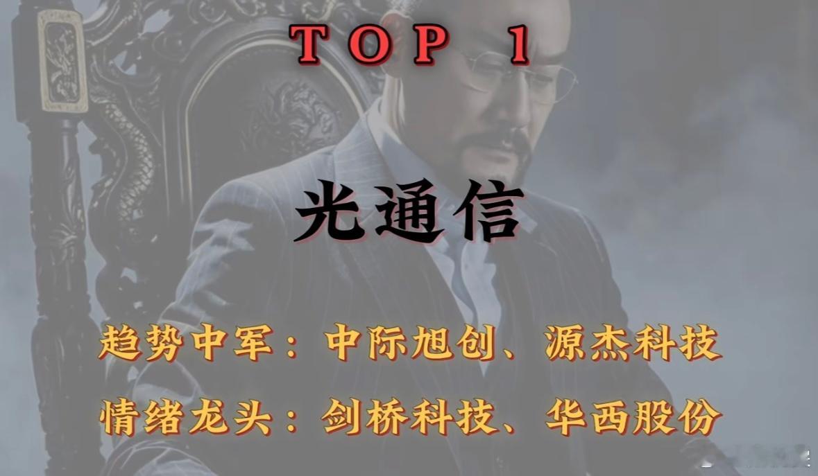 现在动力最足的五大核心方向”，并列举了对应方向的相关企业：1.TOP1光通