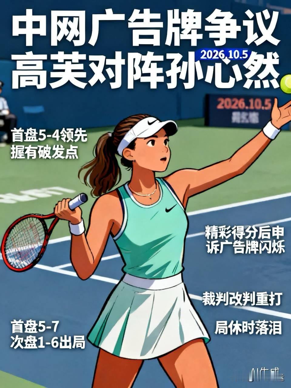 [呲牙笑][捂脸哭]中网广告牌争议2026.10.5🔥🔥✅事件概况：中网女单