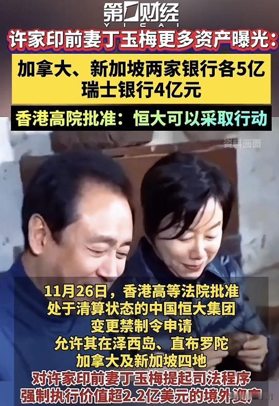 恒大许家印前妻丁玉梅，被查出在其他三国共有14亿资产。感觉不止这三个国家，其他地