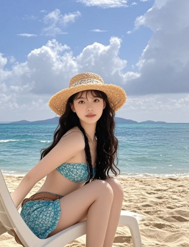 这位美女在海边度假的样子，简直是画中仙