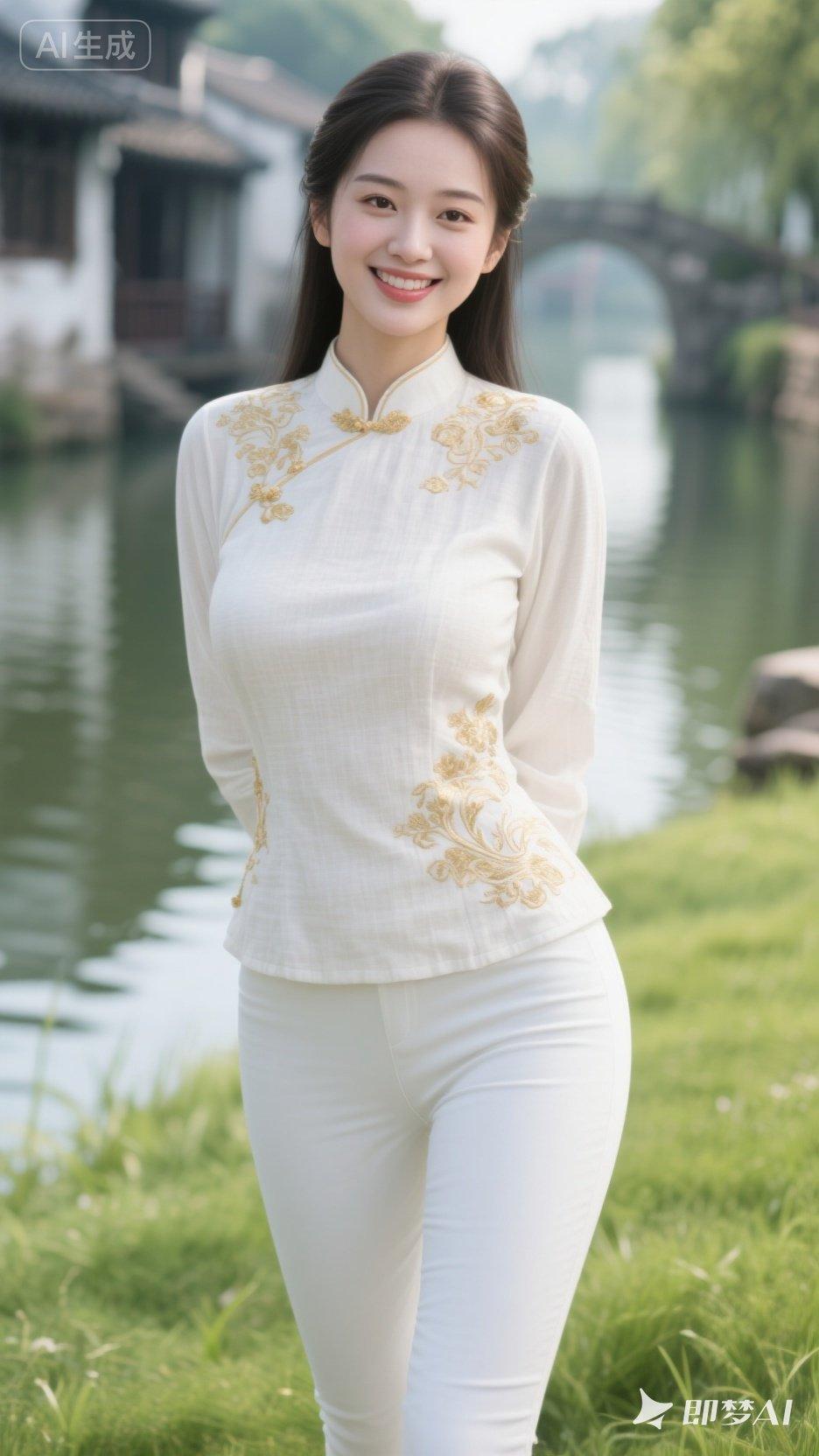 江南水乡的温婉少女，白衣飘飘，笑靥如花。