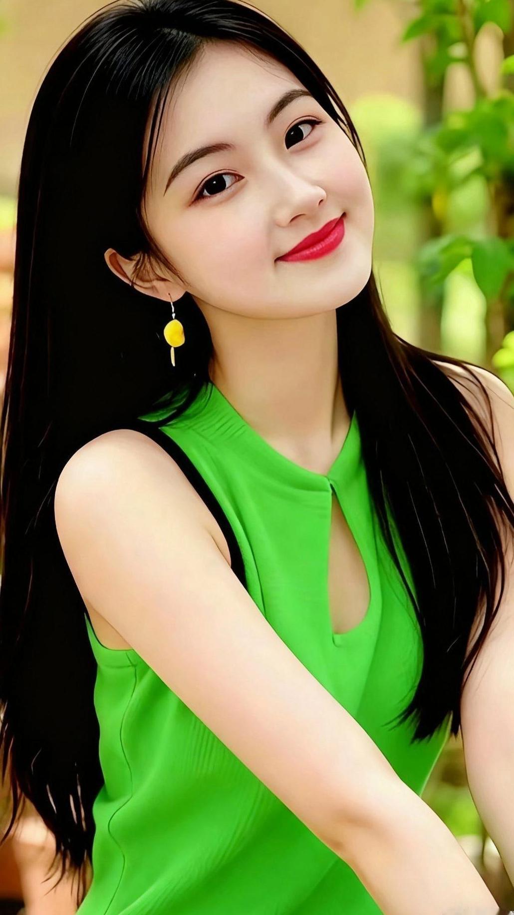 绿衣美人笑，春风满面生。