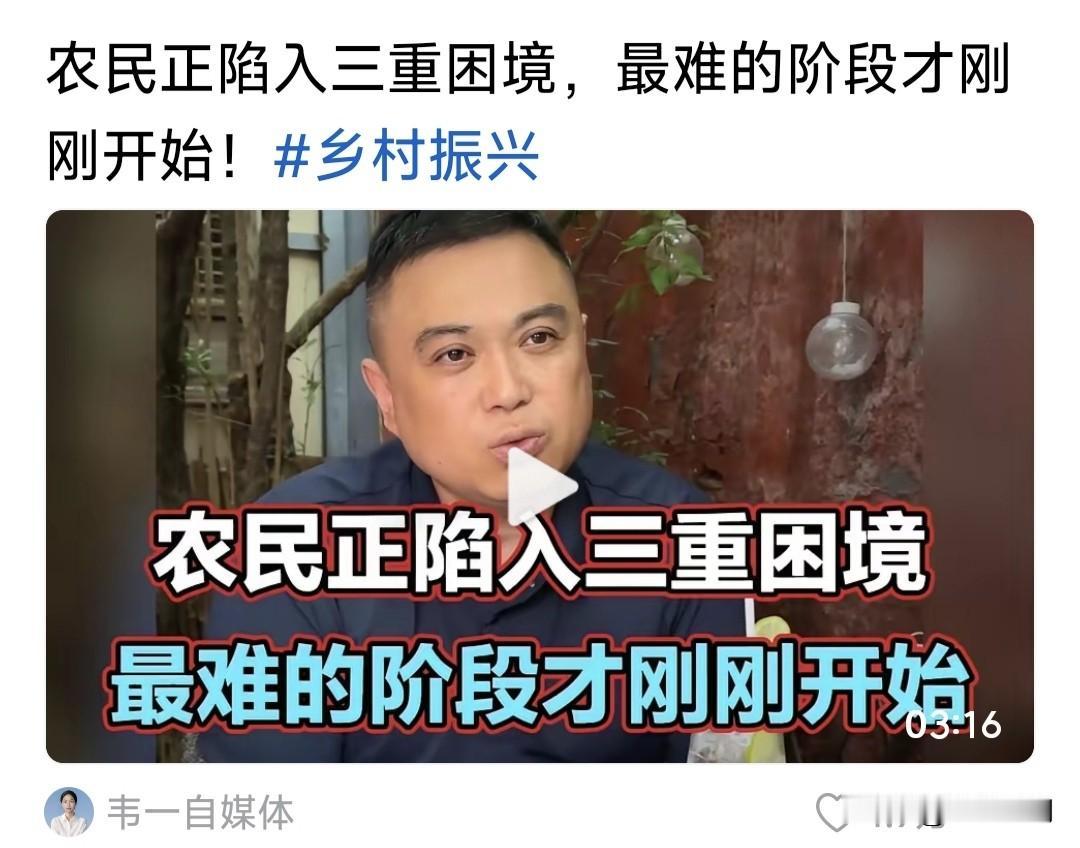 网友谈农村面临问题，值得认真研究。他结合农村状况，主要谈三点:1.现在农村种