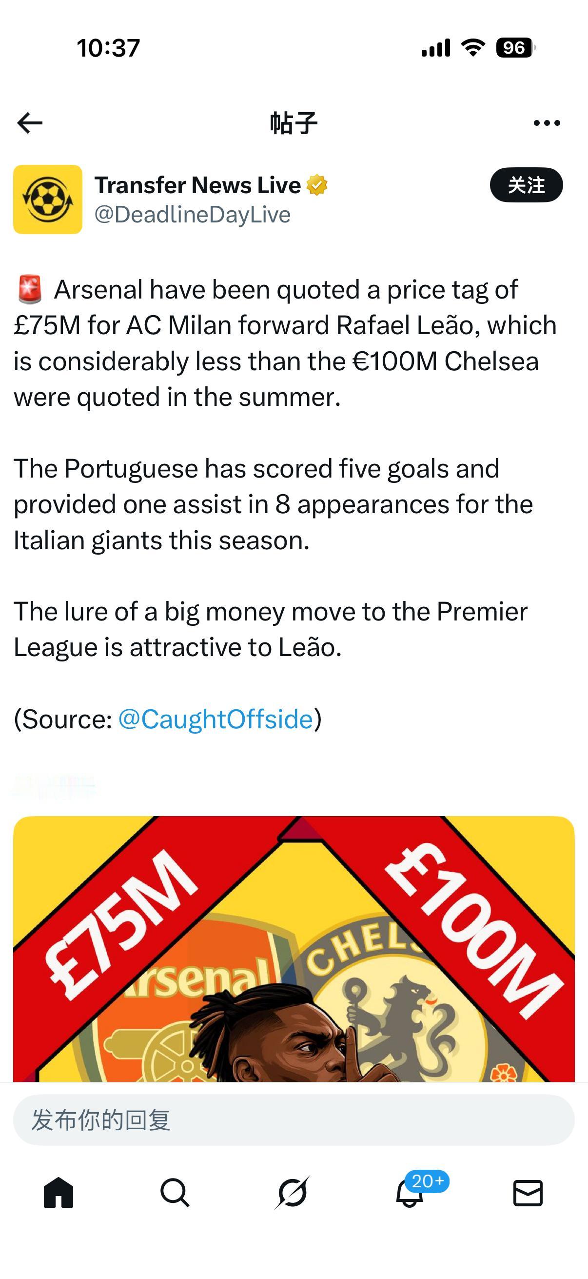 阿森纳想买莱奥，AC米兰开价7500万？只要能在英超踢出来，1亿都值得。