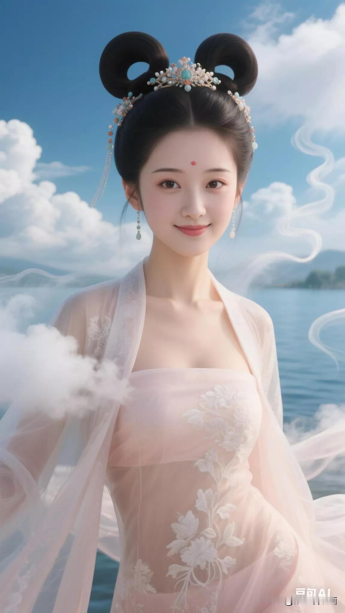 云中仙子笑，花间美人行。张立启原创书画AI作品首发古侍女发髻集锦第226期集锦。
