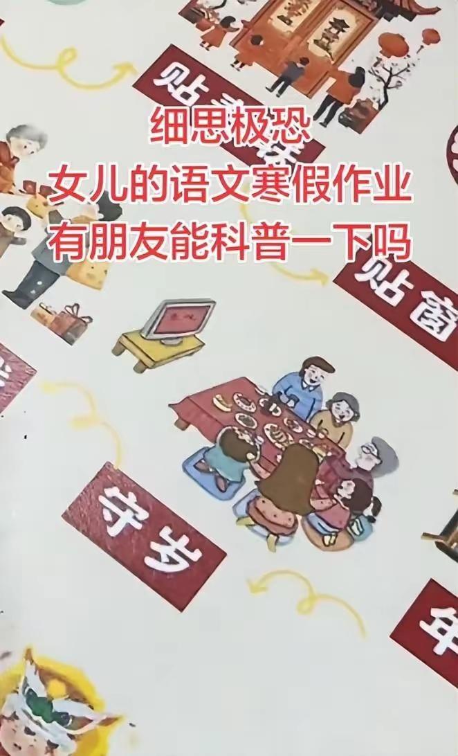 请问，中国人过年守岁，孩子们应该这样跪着吗？素材来自小学生寒假作业的一幅插图