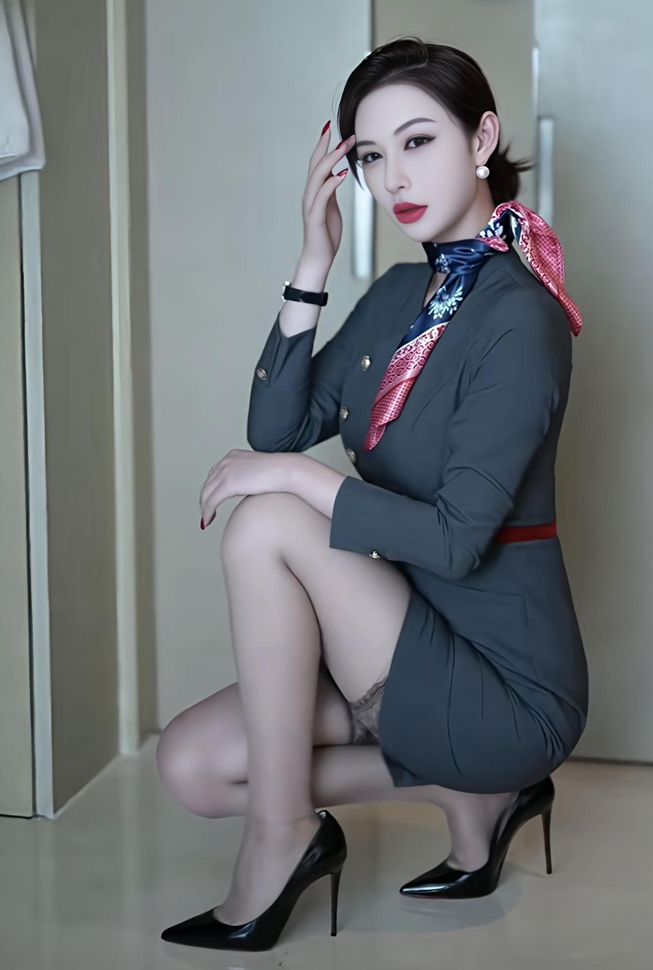 共享美人靓照化妆好准备登机的空姐！