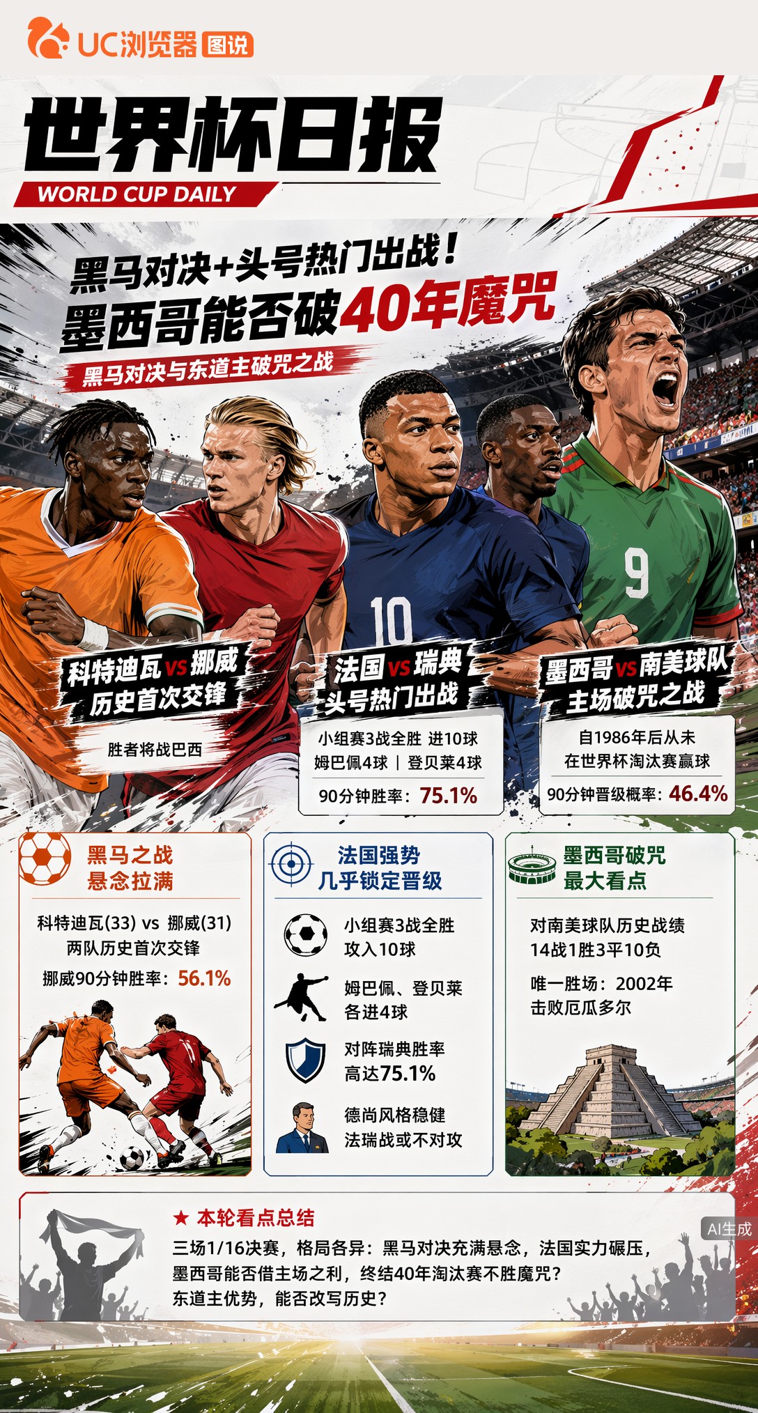 黑马对决+头号热门出战！世界杯三场1/16决赛墨西哥能否破40年魔咒