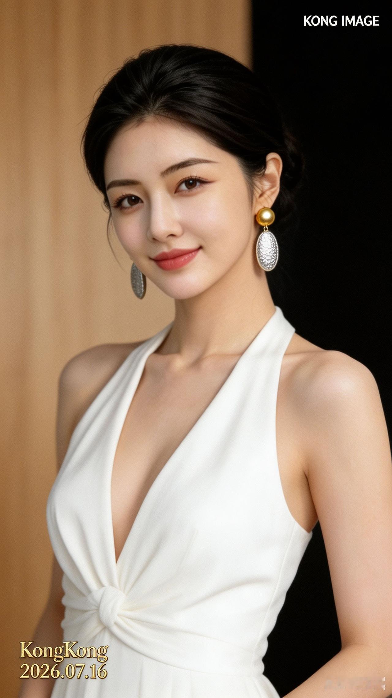 这位女士穿着优雅的白色礼服。