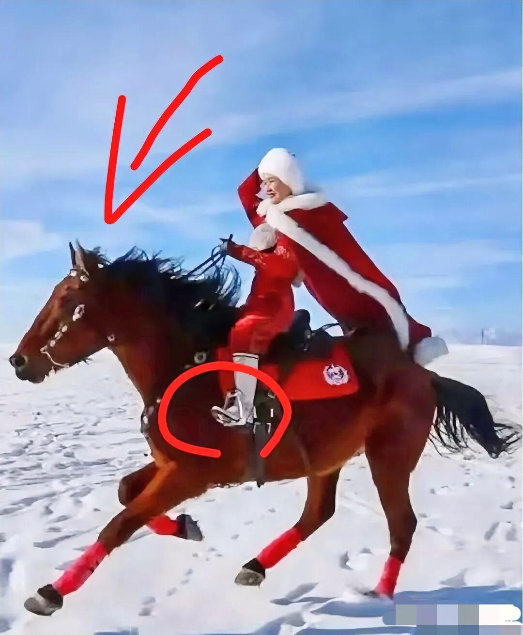 细节最诚实，根本藏不住！瞧这张抓拍贺娇龙她平时上马的习惯，她竟把马镫往内侧踩得