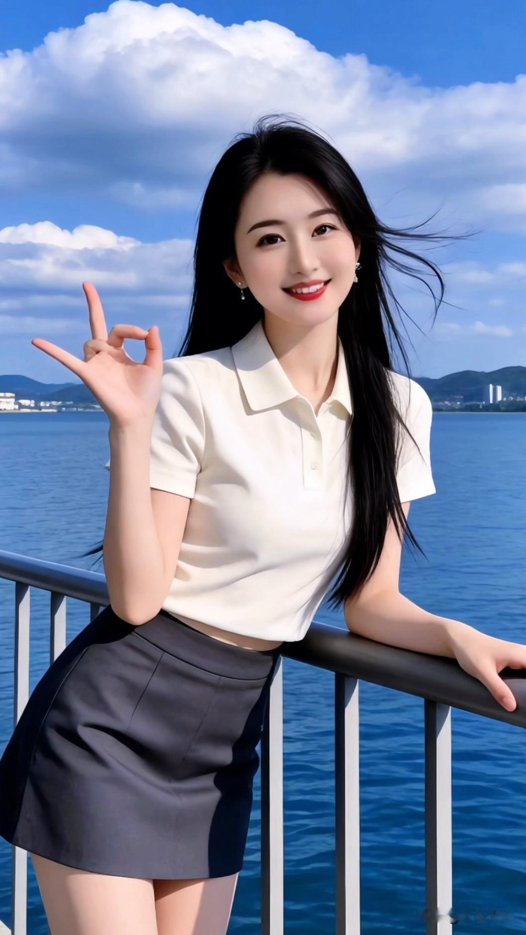 奶白色Polo衫+深灰西装短裙，就是夏日休闲穿搭的天花板！Polo领自带清爽少