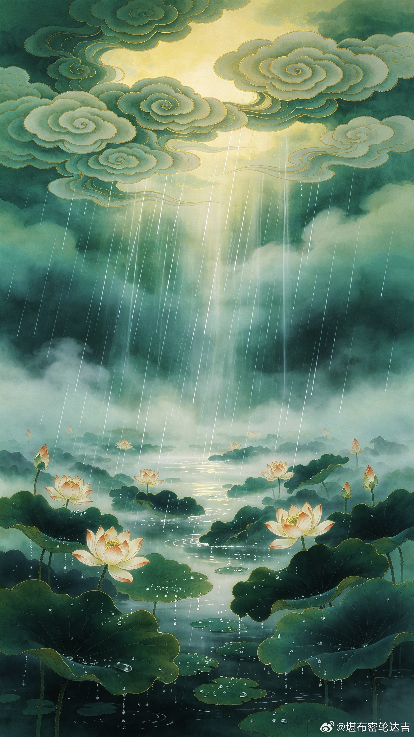 菩提心，乃犹如妙雨。甘雨遍洒，埃尘自息；菩提心在，惑尘不起。妙雨充盈水源，滋长草