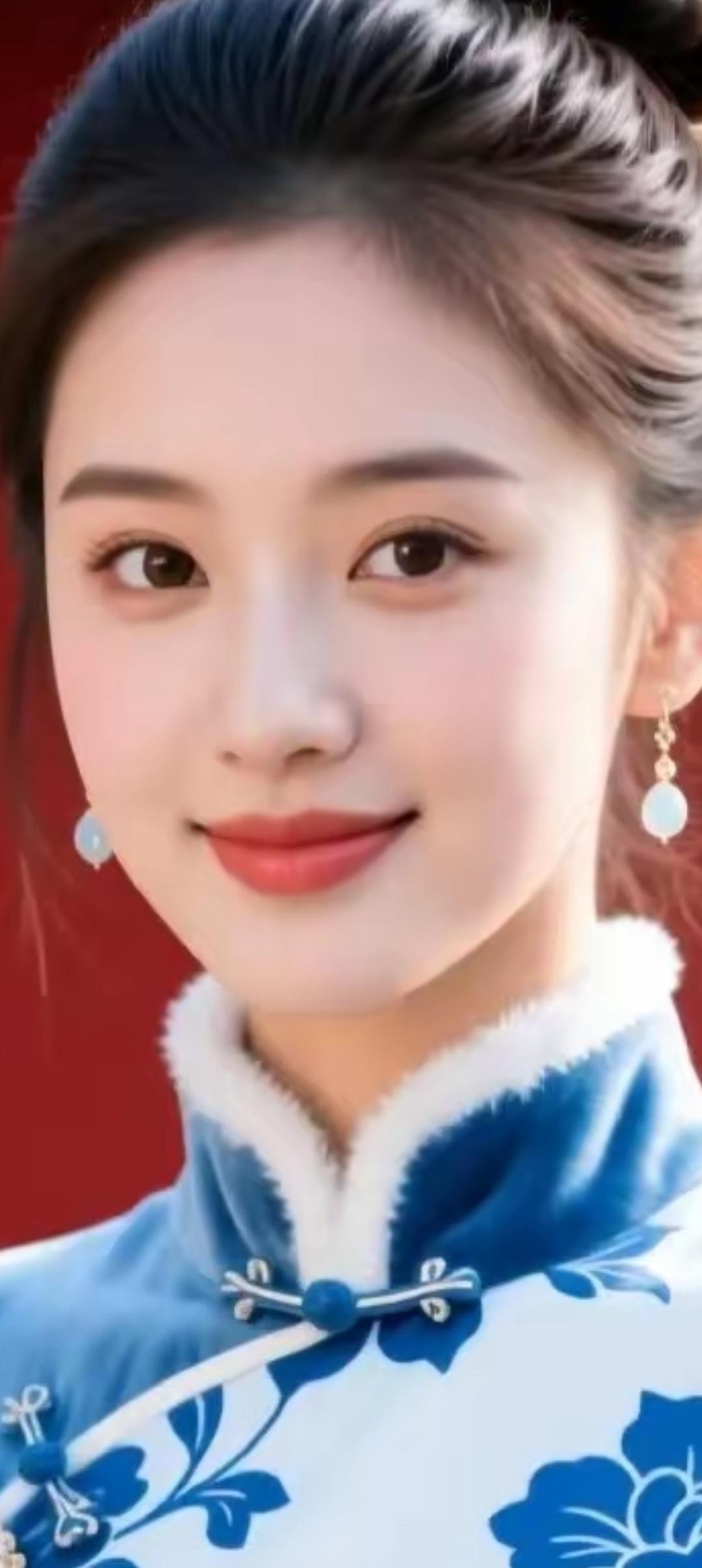 优雅蓝衣少女，古典韵味十足