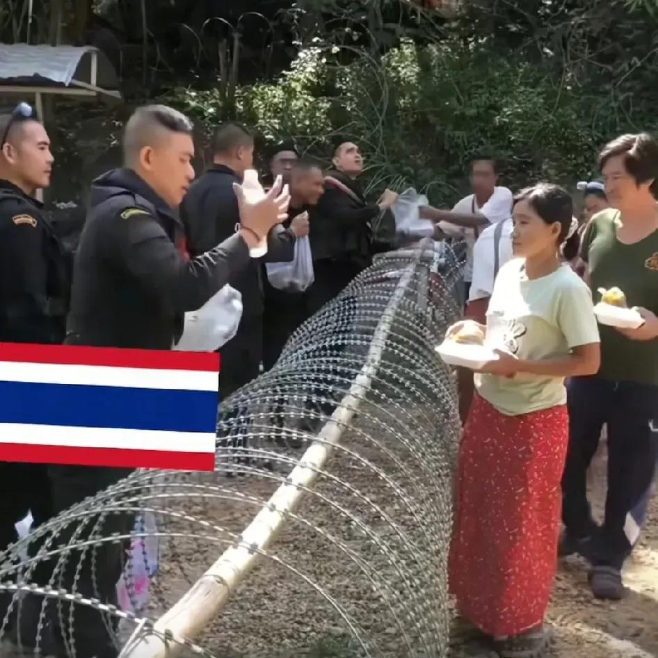 泰国黑衣特种部队，为柬埔寨平民发放食物和水，泰军表示不打平民只打军事基地。有
