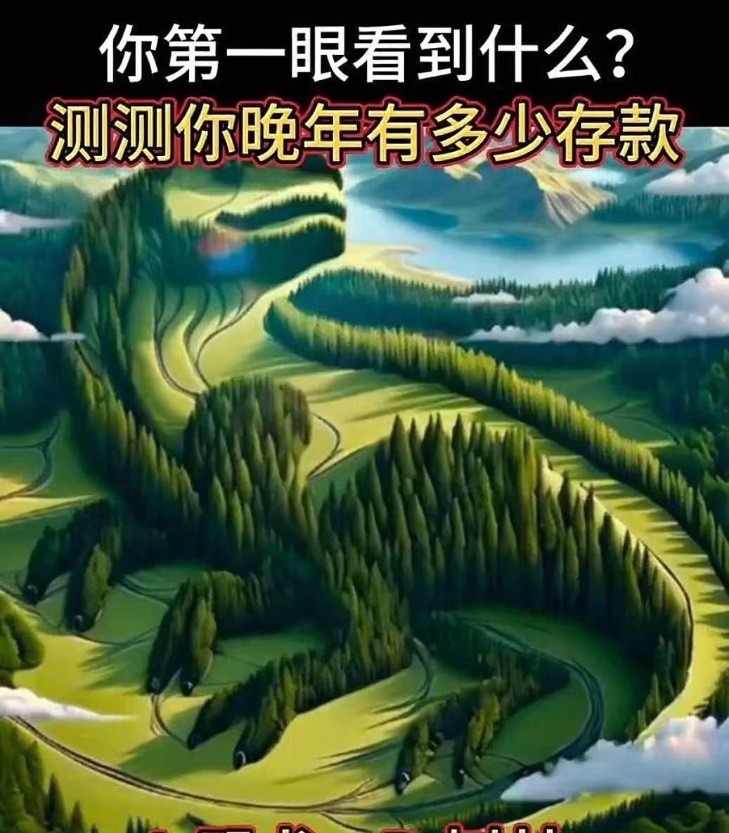 你第一眼看到什么？测测你晚年有多少存款！逐光者。A.恐龙；B.树林。群山蜿