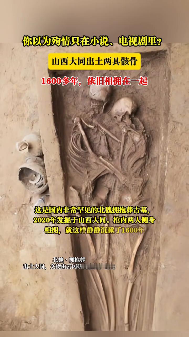 你以为殉情只在小说、电视剧里？山西大同出土两具骸骨，1600多年依旧相拥在一起。
