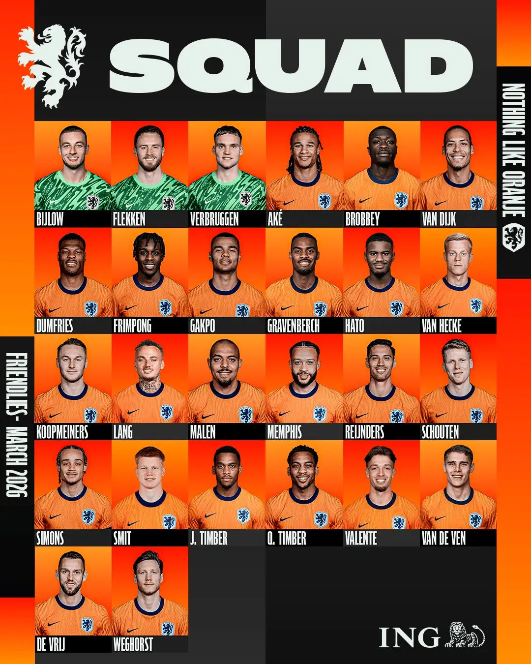 荷兰国家队主教练罗纳德-科曼已公布了参加即将到来的国家队集训的26人名单。20岁