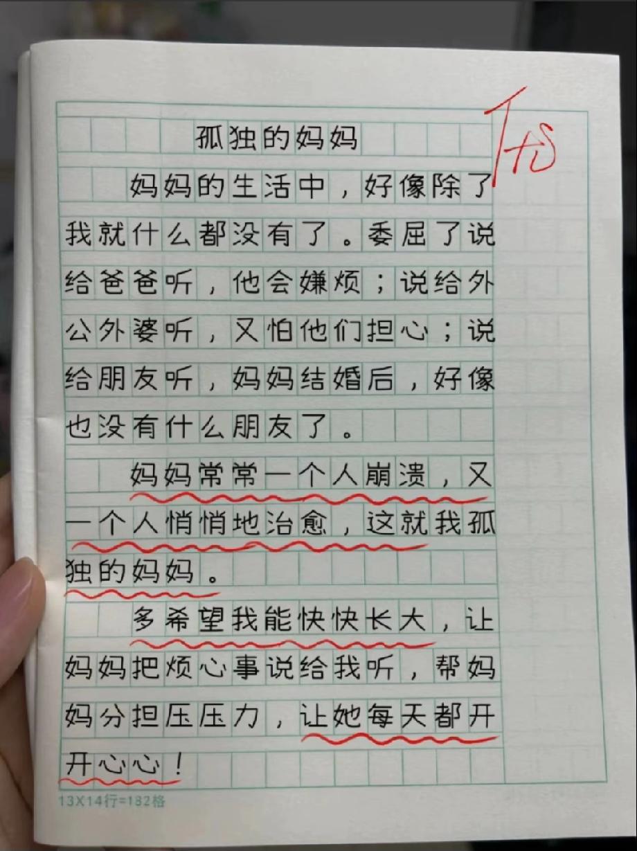 破防了！小学生作文《孤独的妈妈》看哭全网，短短百字道尽妈妈的心酸