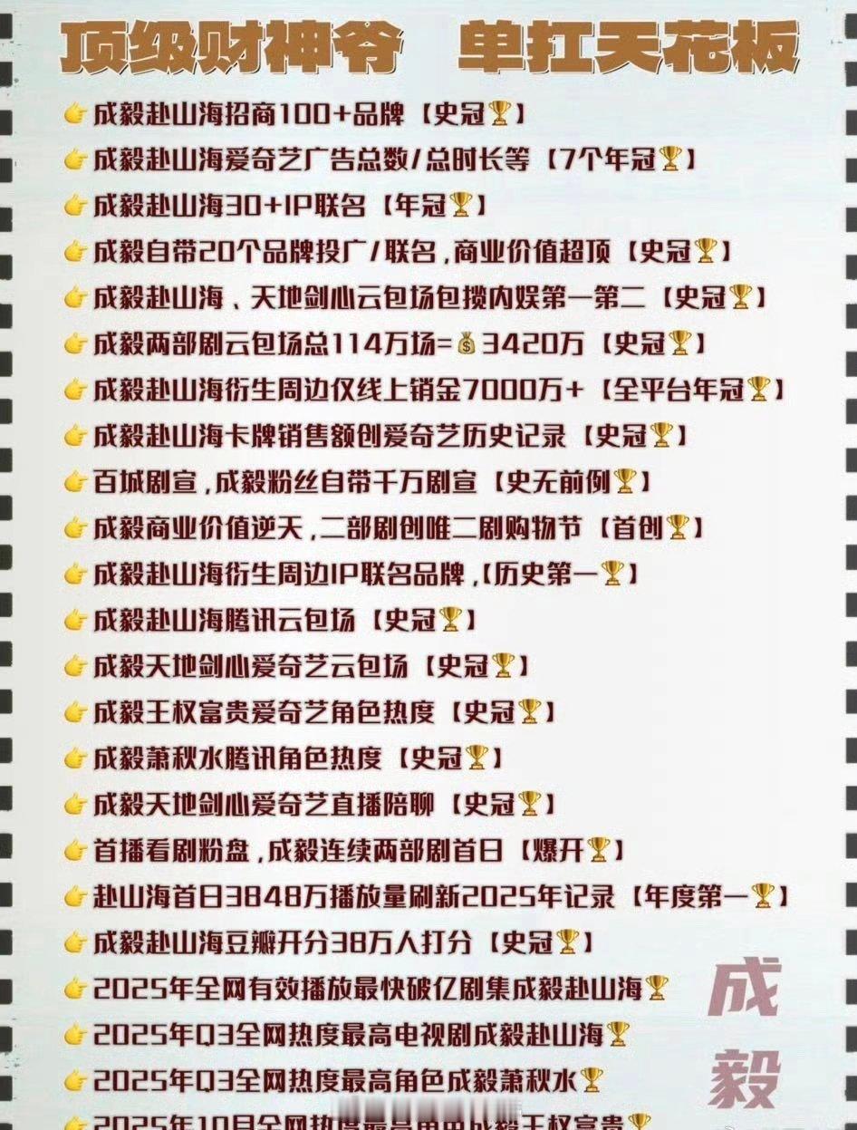顶级财神爷，成毅创造历史，一部联播剧霸屏平台财报所有营收版块！
