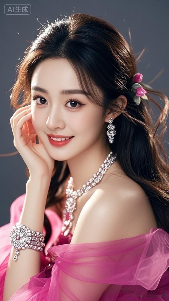 优雅粉裙，惊艳红唇，春日花海中的动人少女