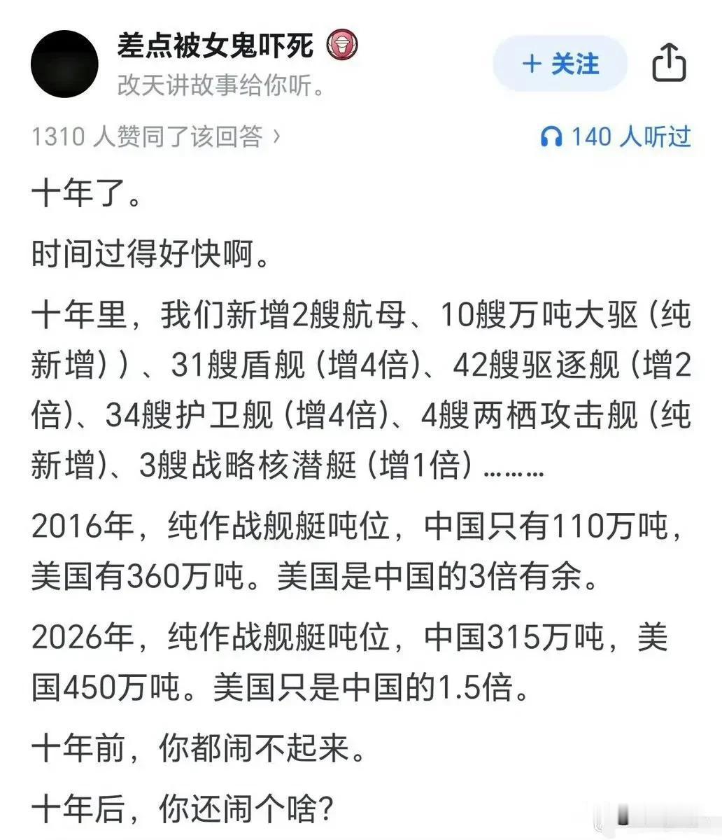 这十年，是我们新中国乃至整个中国历史上，海空军发展最快的十年。现在想想十年前