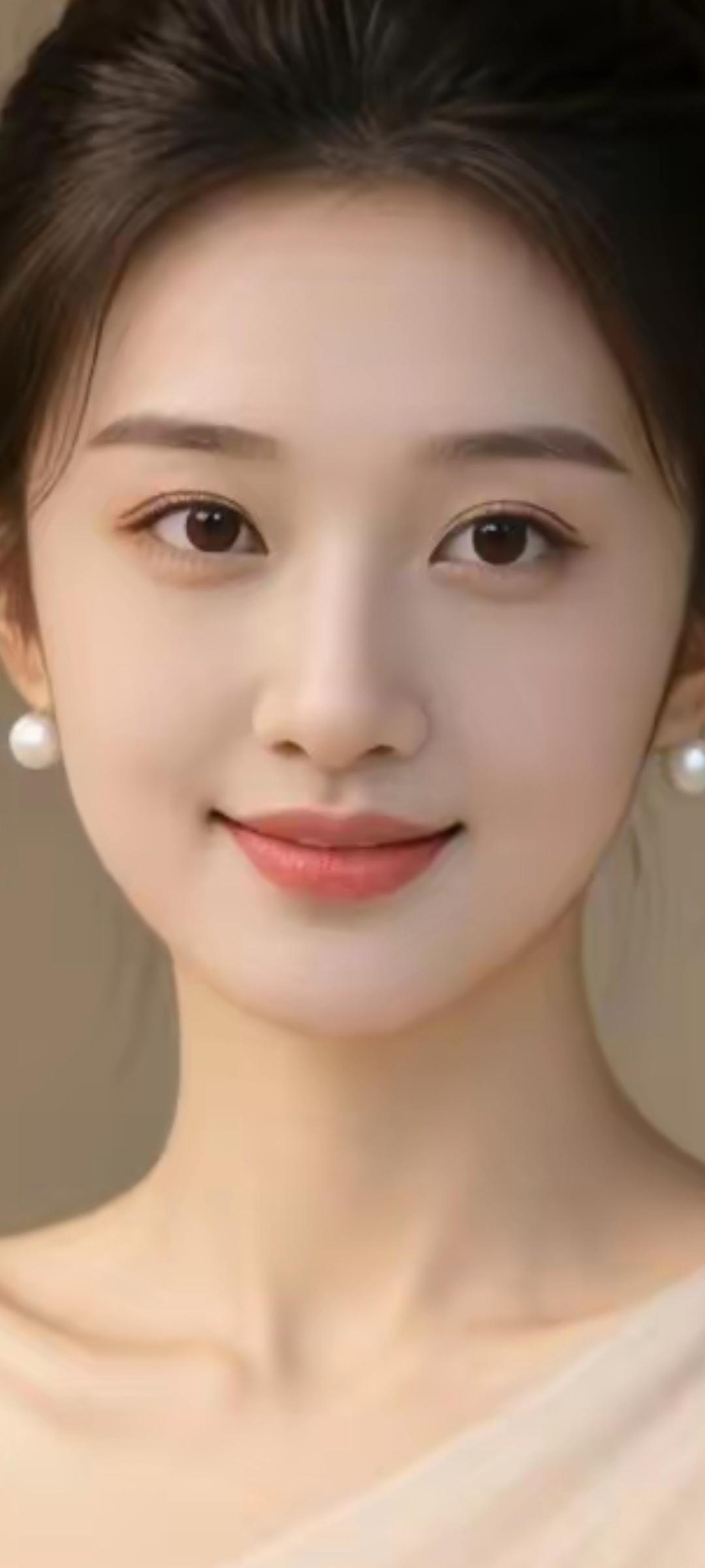 温柔甜美的微笑，珍珠耳环点缀，散发自然魅力。