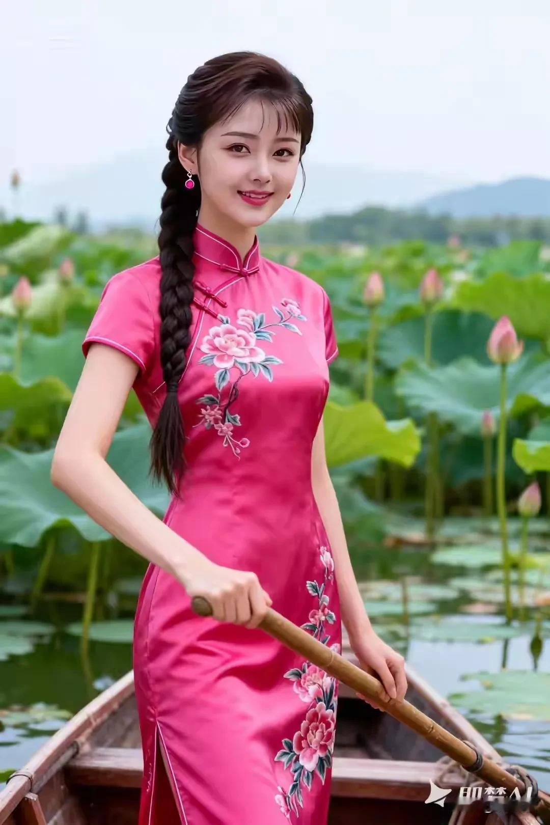 藕花深处，红襟玉露摇桨惊起，一群鸥鹭出水芙蓉，娇小玲珑花容月貌，明眸皓齿。