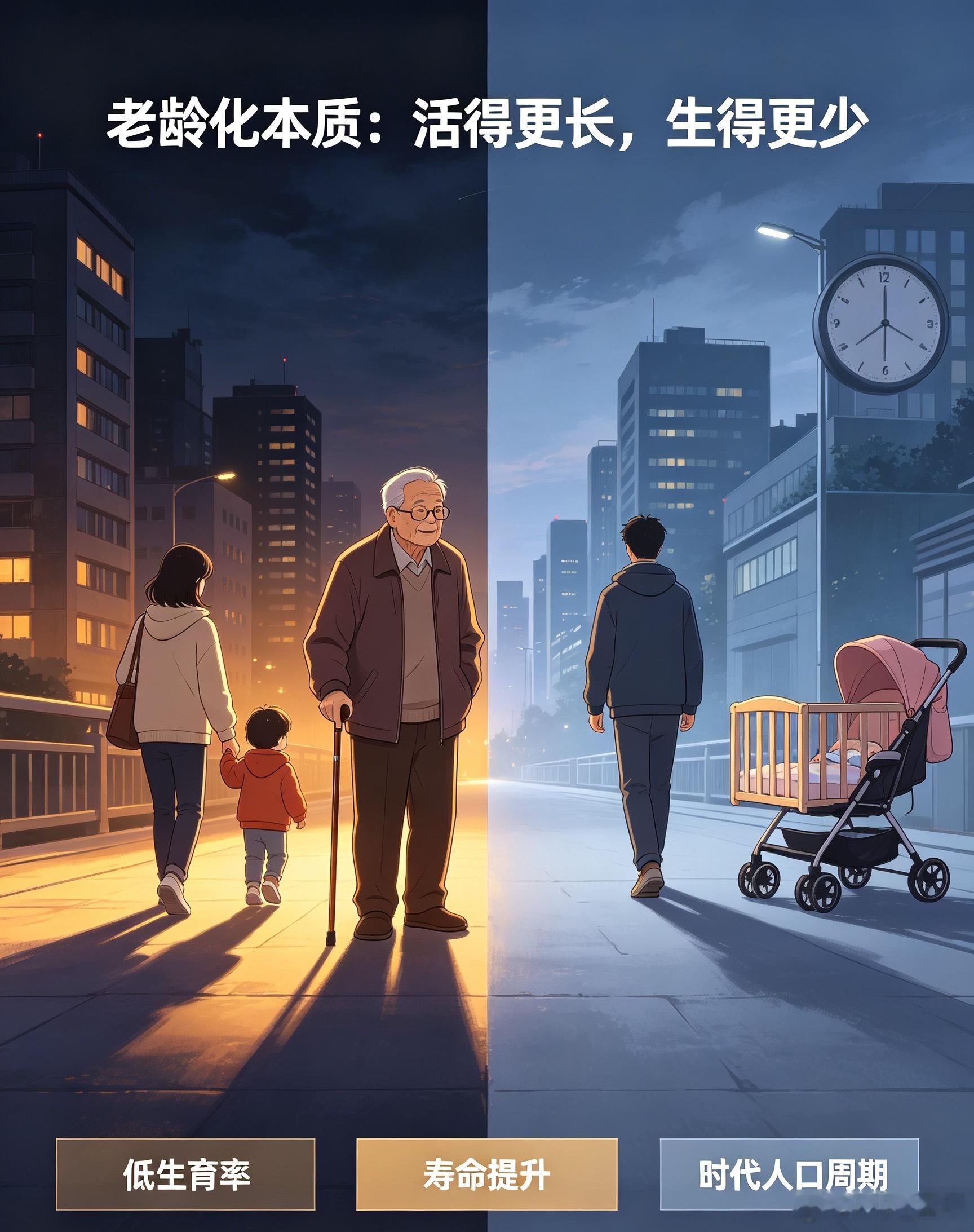 2025年中国新生儿792万人老龄化本质就是两件事：活得更长，生得更少。低生育率