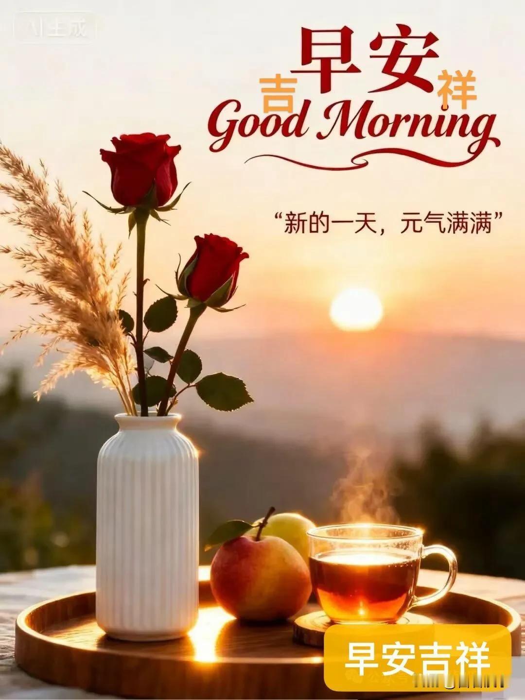 朝起有花香，暖茶伴晨光，愿日日舒心，早安吉祥。
