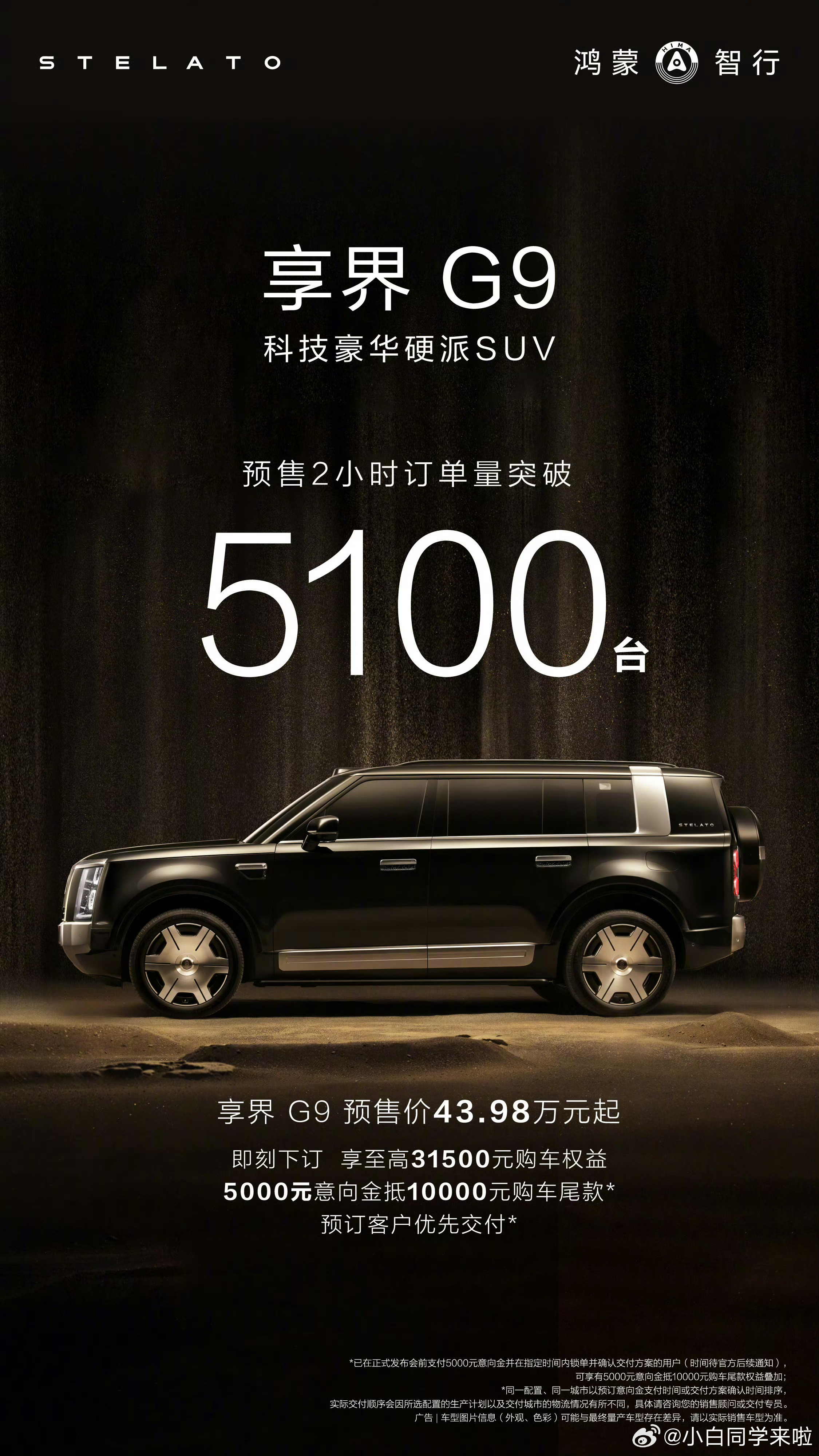 享界G9的预定成绩单也来了，2小时预定突破5100台。目前还属于“盲订”