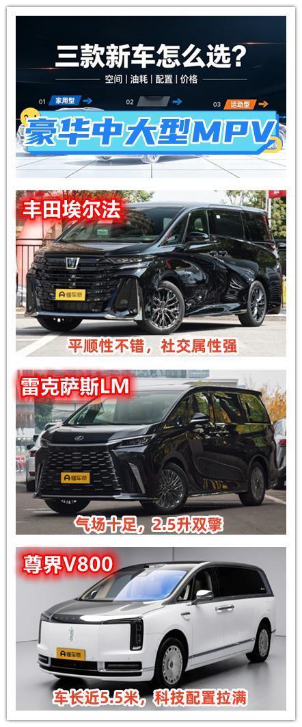 想要购买一辆豪华的中大型MPV，接待客户，我觉得如果不差预算的，直接看这三款。
