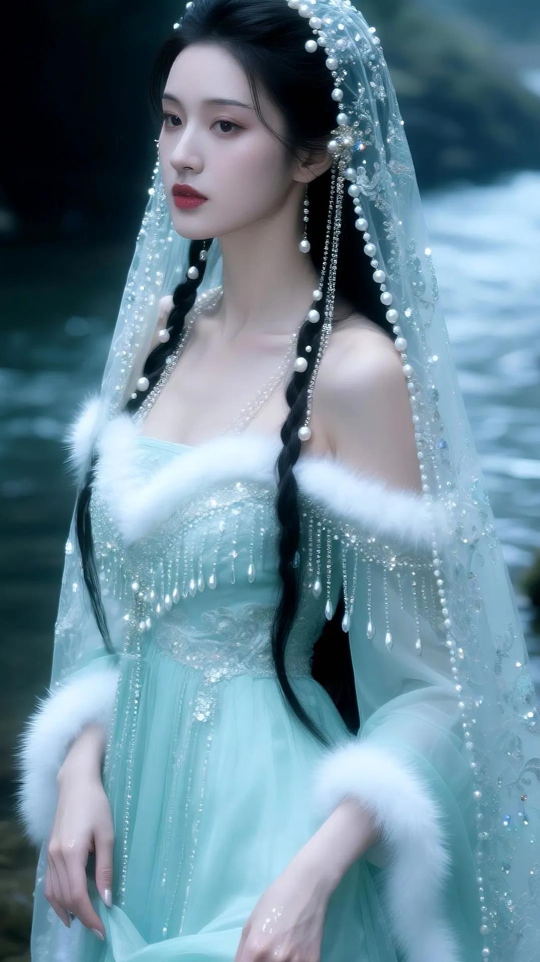 梦幻古风少女，轻盈纱裙，珠光闪闪，宛如仙子降临。