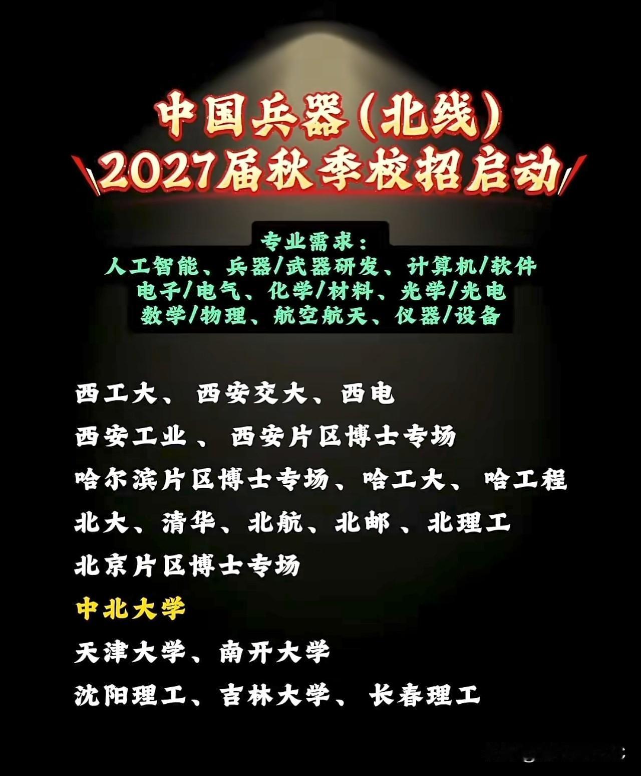 这张图真不是一般的震撼！中国兵器（北线）2027届秋季校招启动，海报上赫然写着清
