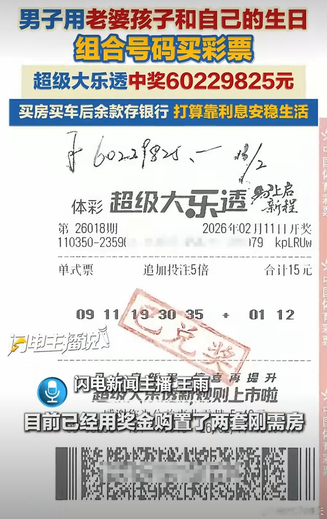 男子用老婆孩子自己生日买彩票中6022万福建莆田一名90后滴滴司机今年2月酒后用