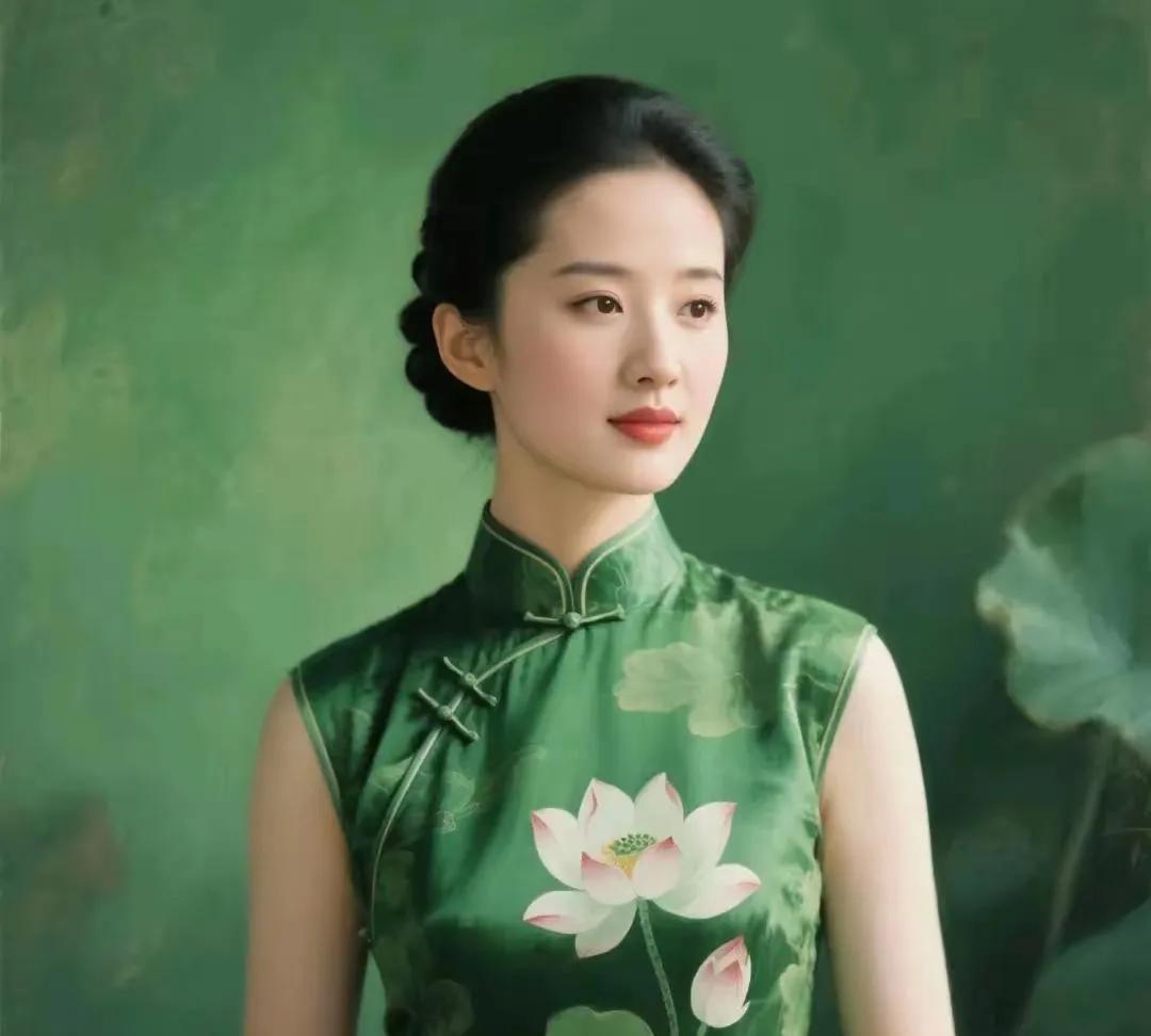 在炎炎盛夏，这袭绿色旗袍就像一缕清风瞬间带来凉意，旗袍主体为清新的绿色，恰似夏日
