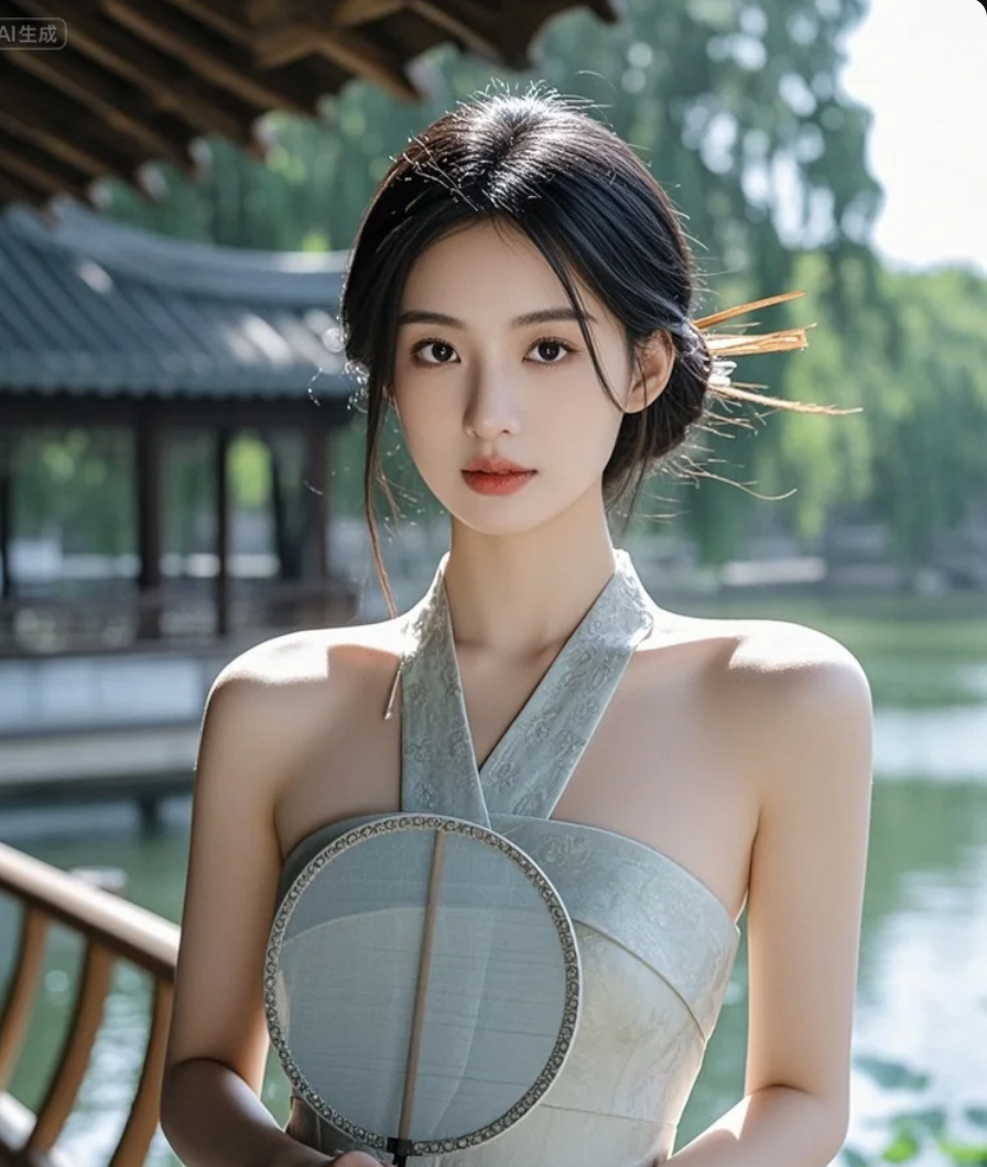 扇子一开，仿佛整个湖面都为你安静了