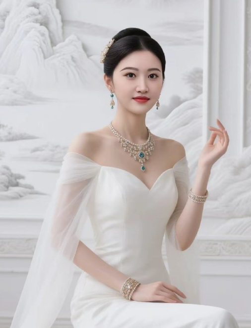 景甜白色礼服写真，优雅大方