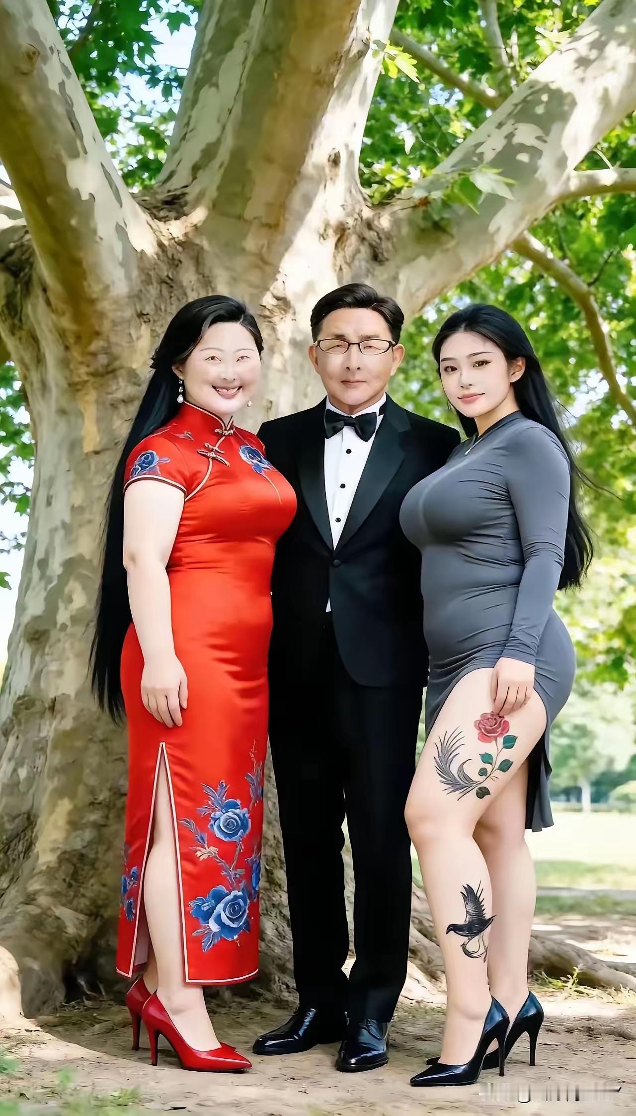 从这张合影来看，还真不好说姐夫会不会喜欢小姨子。姐姐穿旗袍尽显传统温婉，妹妹西化