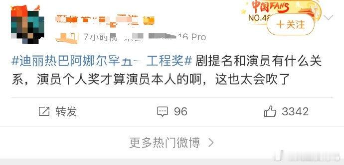 别人提名：提名即肯定！热巴被提名拿奖：不算😉​​​